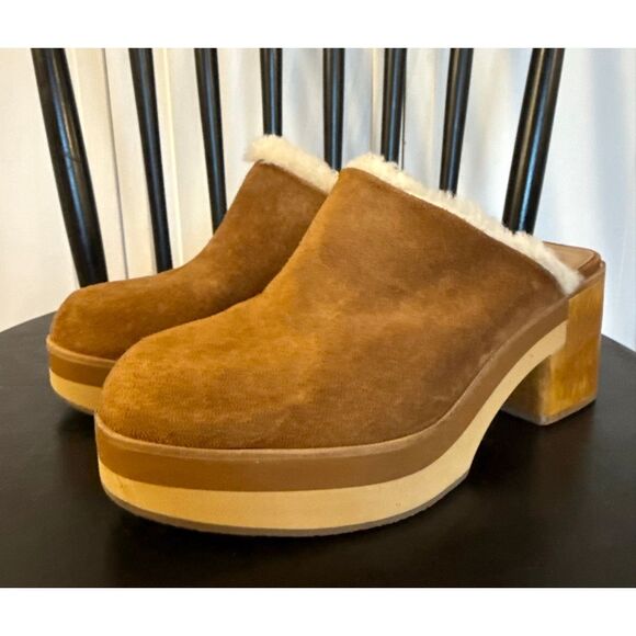Bernardo Anthropologie sky sherpa lined wooden clogs size 7 - Picture 12 of 12